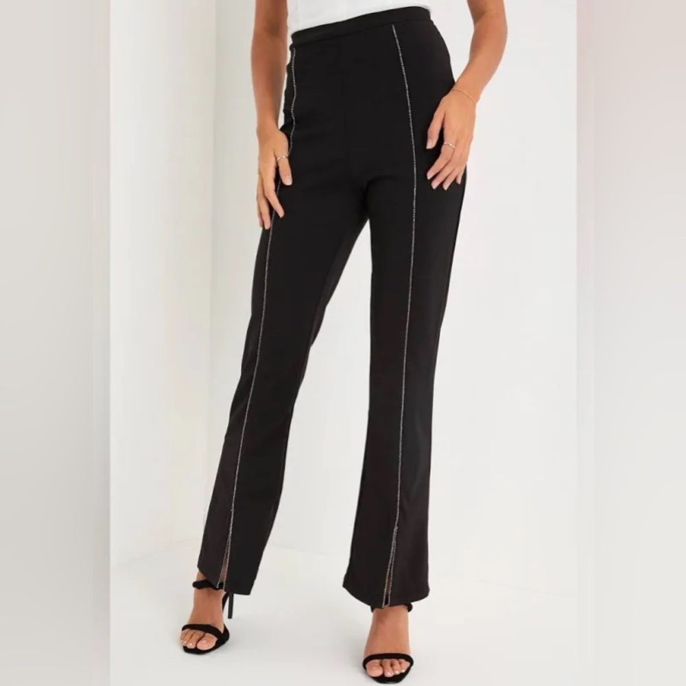 Lulus Dazzling Style Black Rhinestone High-Waisted Slit Pants